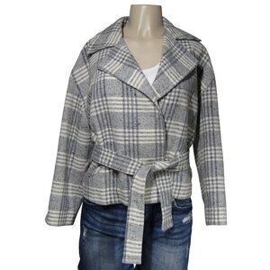 VTG 90s Limited Plaid Academia Preppy Wrap Wool Blend Cropped Jacket Gray S